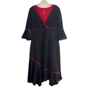 Sangria Y2K Babydoll Black Red Lace Overlay Dress Bell Sleeves Witchy Goth  10